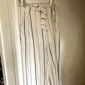 White Striped Paperbag Pants
